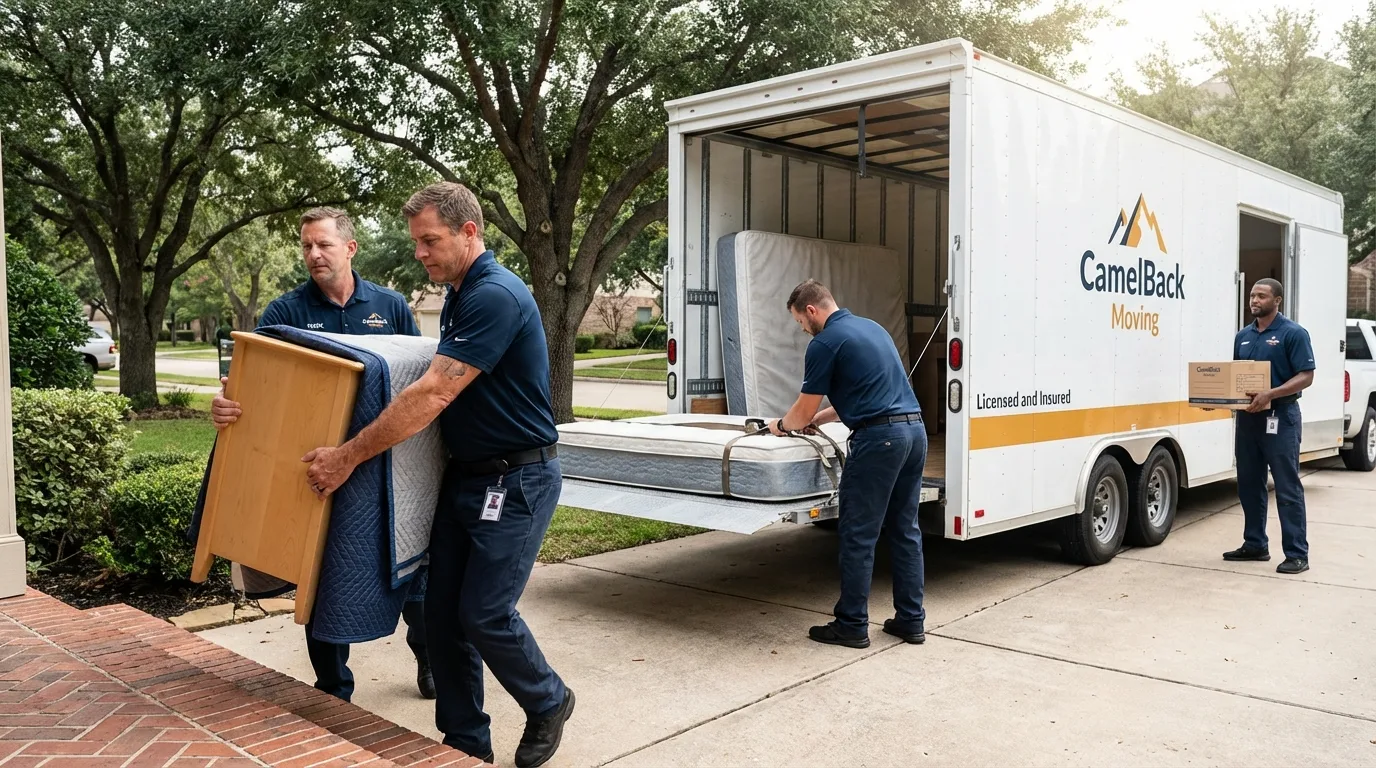 Crew loading residential truck for cross-state move from Wessington Springs, SD