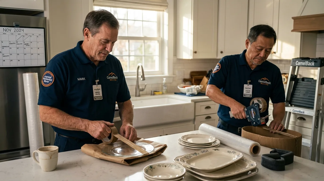 Professional crew packing kitchen dishware in Wessington Springs, SD